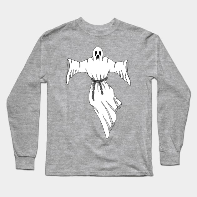 Spooky Chain-Rattling Ghost Long Sleeve T-Shirt by AzureLionProductions